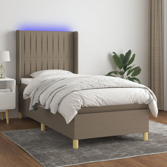 Boxspringbett mit Matratze & LED Taupe 90x200 cm Stoff