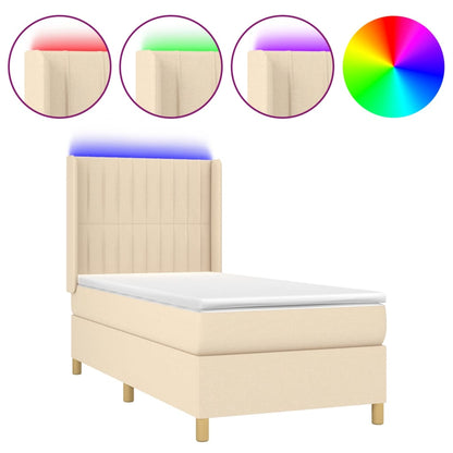 Boxspringbett mit Matratze & LED Creme 90x200 cm Stoff