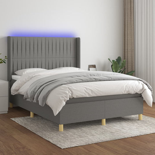 Boxspringbett mit Matratze & LED Dunkelgrau 140x200 cm Stoff