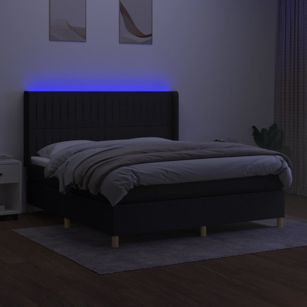 Boxspringbett mit Matratze & LED Schwarz 160x200 cm Stoff