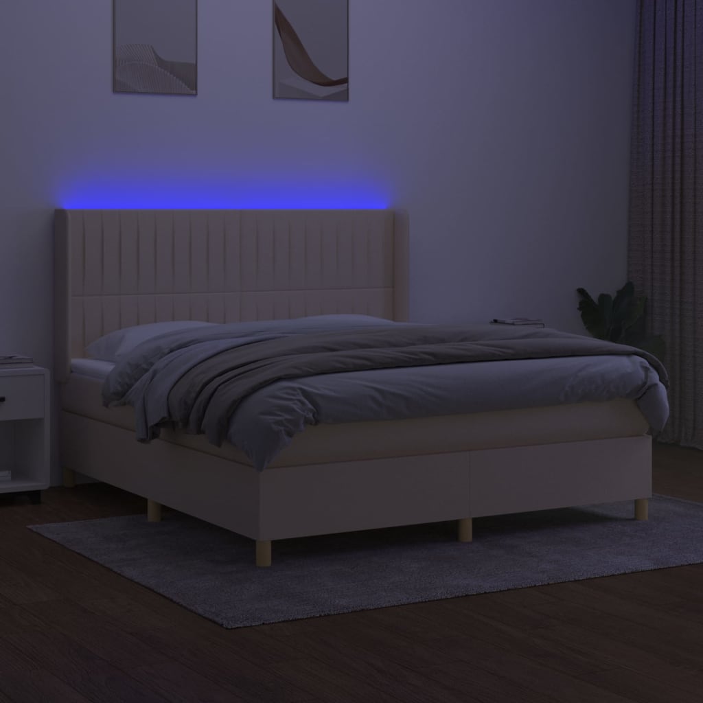 Boxspringbett mit Matratze & LED Creme 160x200 cm Stoff