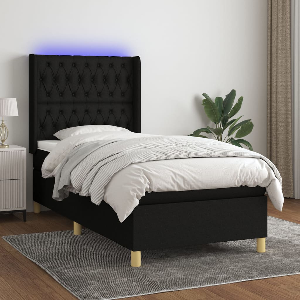 Boxspringbett mit Matratze & LED Schwarz 90x200 cm Stoff