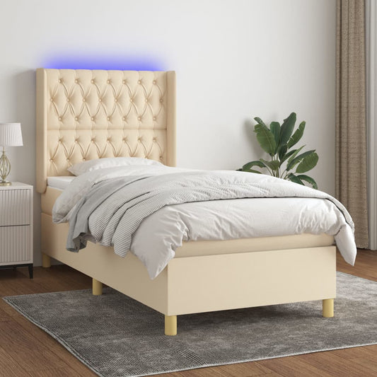 Boxspringbett mit Matratze & LED Creme 90x200 cm Stoff