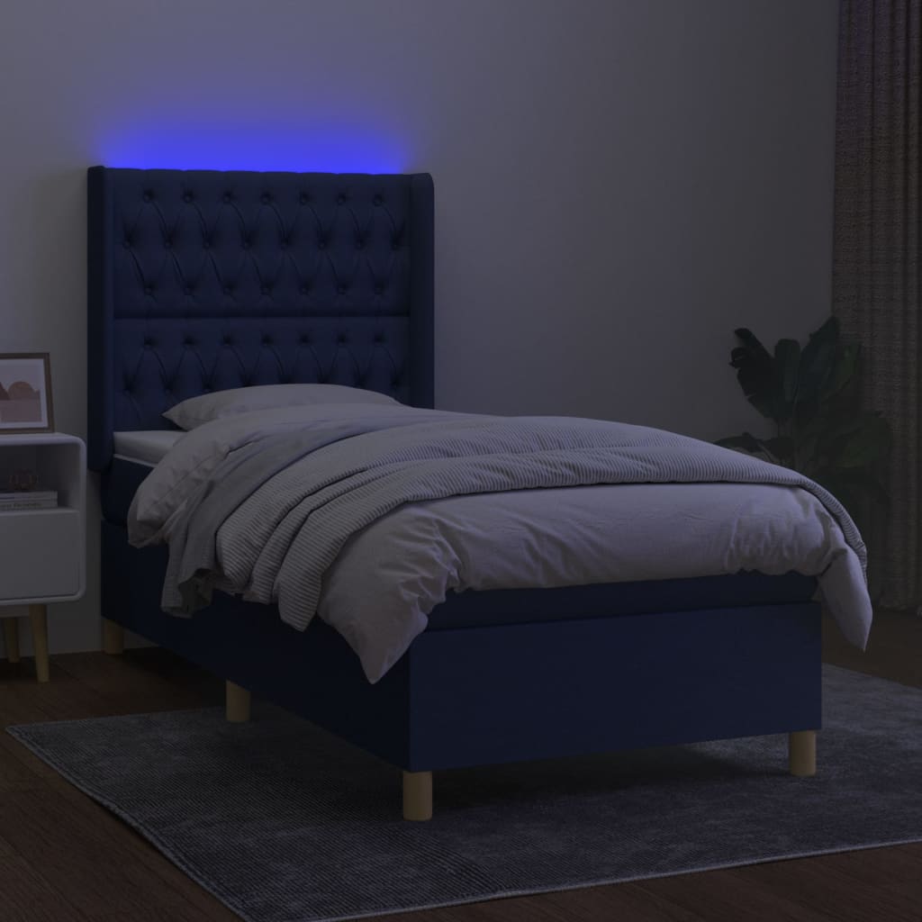 Boxspringbett mit Matratze & LED Blau 90x200 cm Stoff