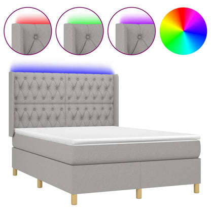 Box spring bed with mattress &amp; LED light grey 140x200 cm fabric