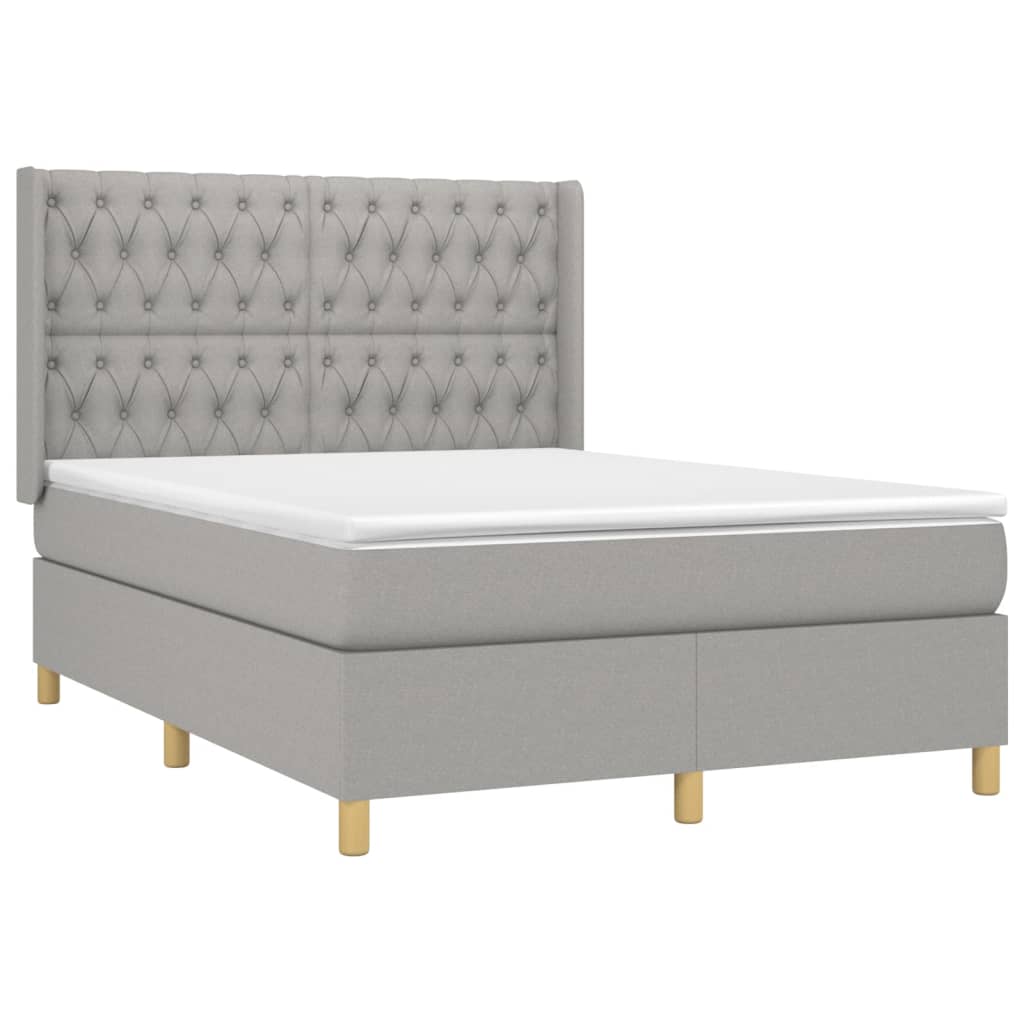 Box spring bed with mattress &amp; LED light grey 140x200 cm fabric