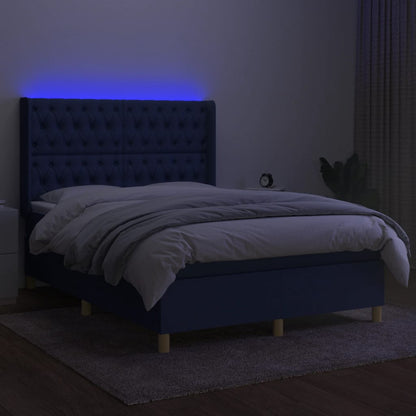 Box spring bed with mattress &amp; LED blue 140x200 cm fabric