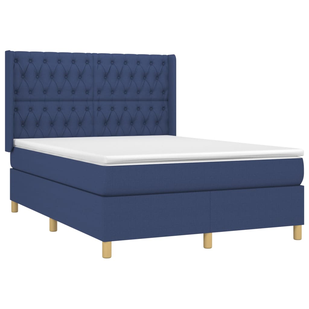 Box spring bed with mattress &amp; LED blue 140x200 cm fabric