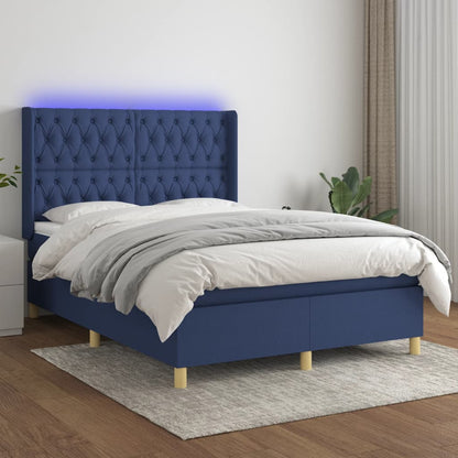 Box spring bed with mattress &amp; LED blue 140x200 cm fabric