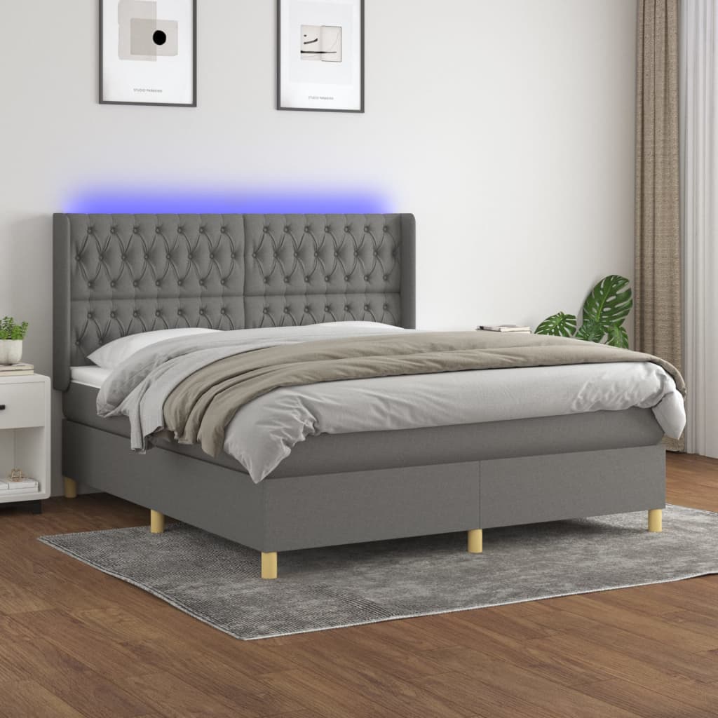 Boxspringbett mit Matratze & LED Dunkelgrau 180x200 cm Stoff