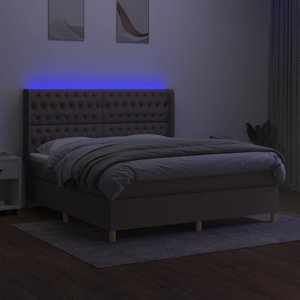 Boxspringbett mit Matratze & LED Taupe 180x200 cm Stoff