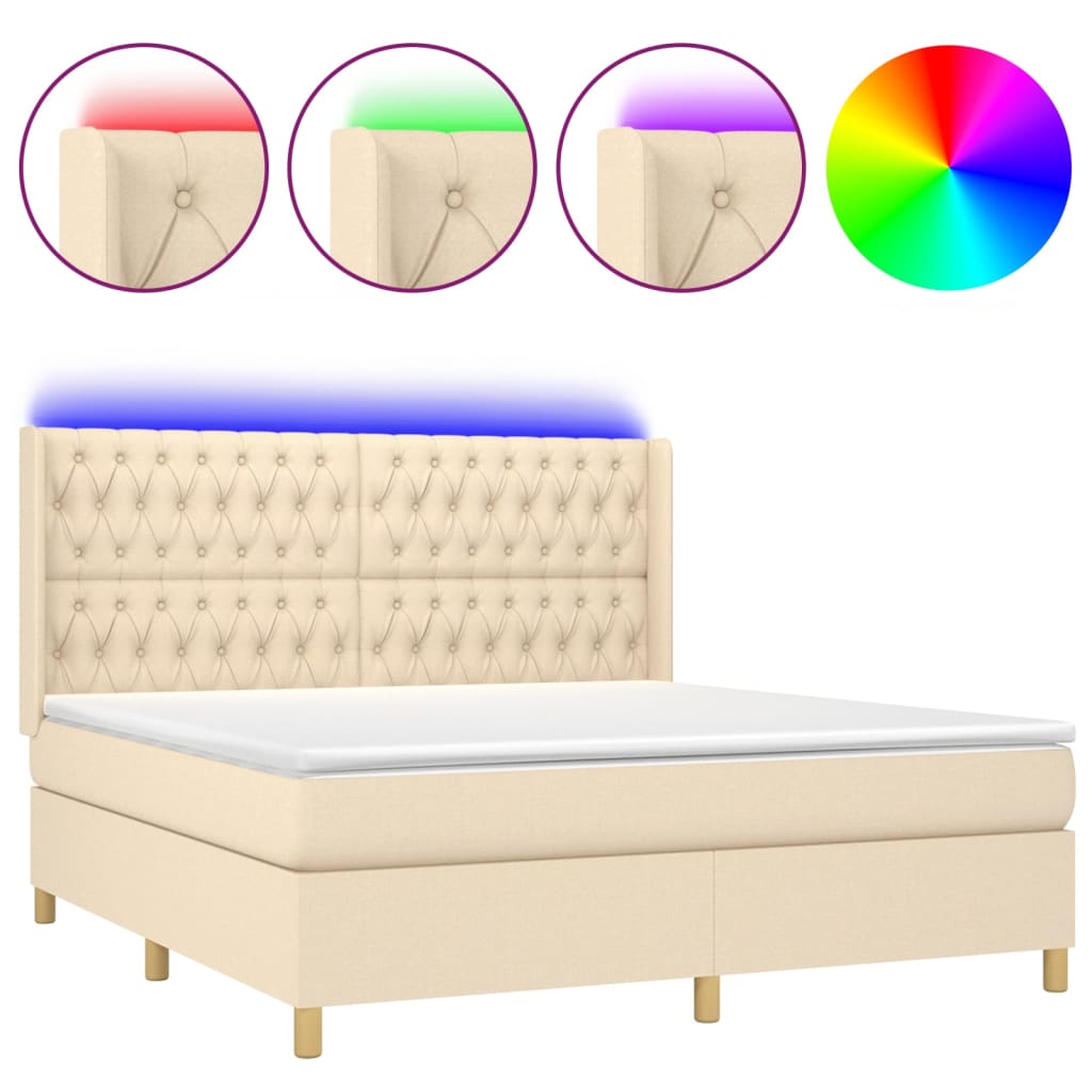 Boxspringbett mit Matratze & LED Creme 180x200 cm Stoff