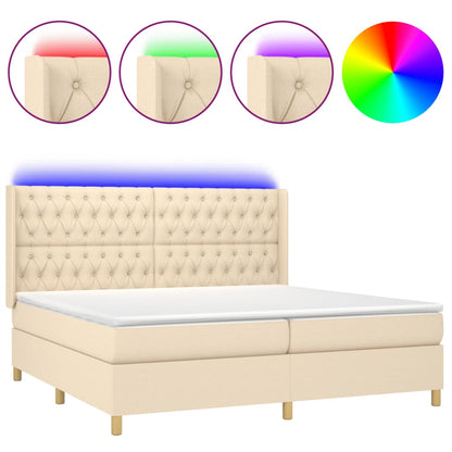 Boxspringbett mit Matratze & LED Creme 200x200 cm Stoff