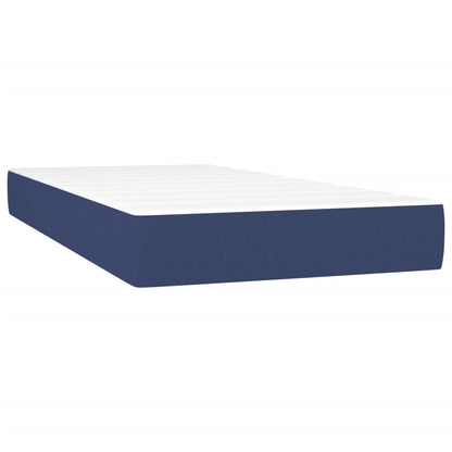 Box spring bed with mattress &amp; LED blue 200x200 cm fabric