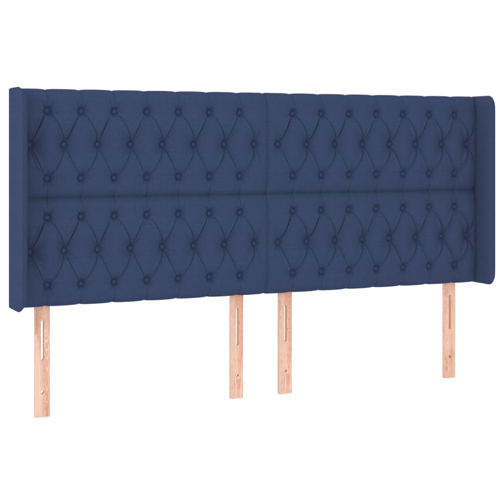 Box spring bed with mattress &amp; LED blue 200x200 cm fabric