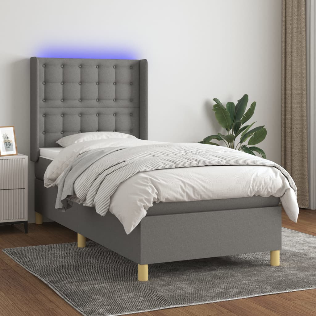 Boxspringbett mit Matratze & LED Dunkelgrau 90x200 cm Stoff