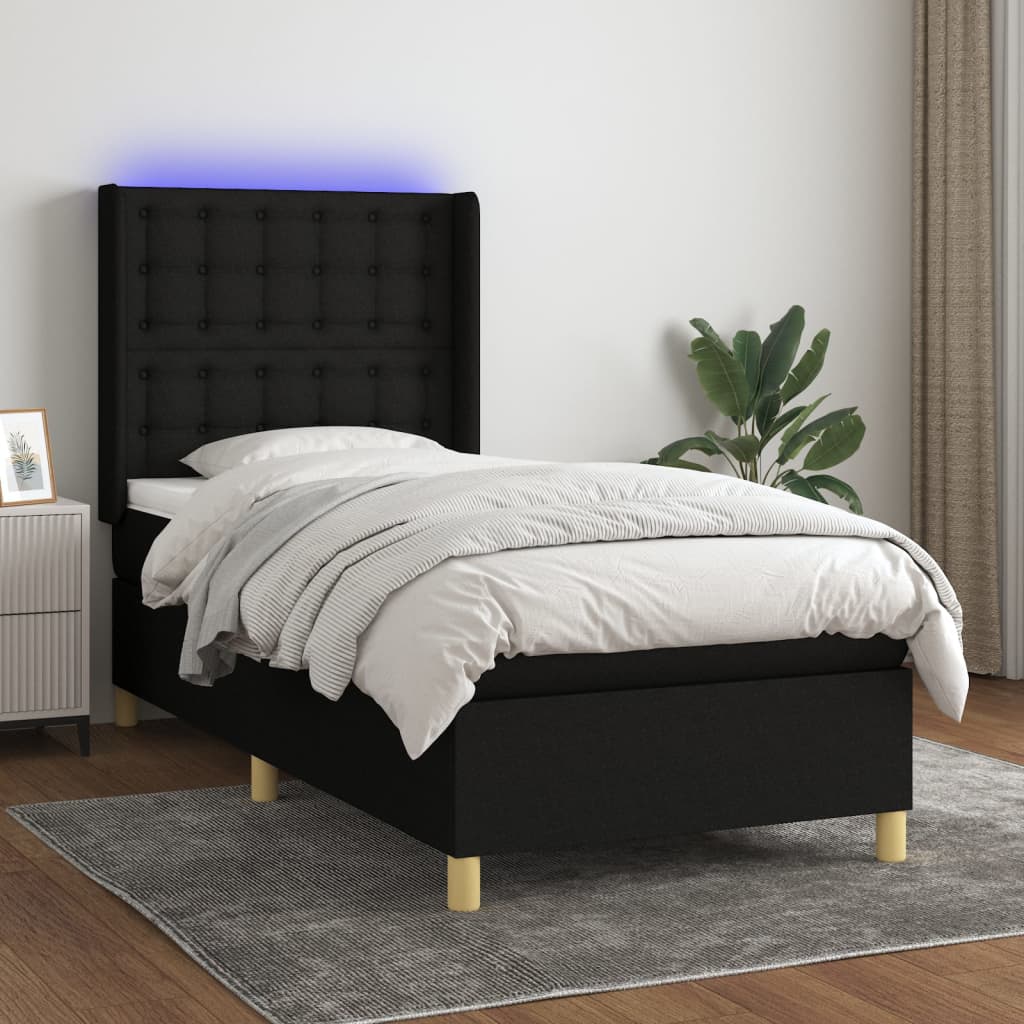 Boxspringbett mit Matratze & LED Schwarz 90x200 cm Stoff