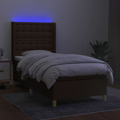 Boxspringbett mit Matratze & LED Dunkelbraun 90x200 cm Stoff