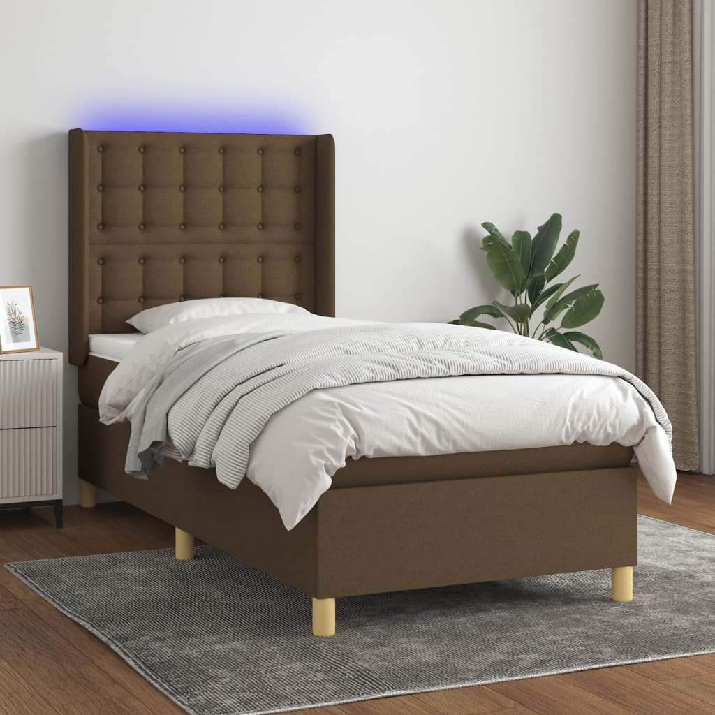 Boxspringbett mit Matratze & LED Dunkelbraun 90x200 cm Stoff