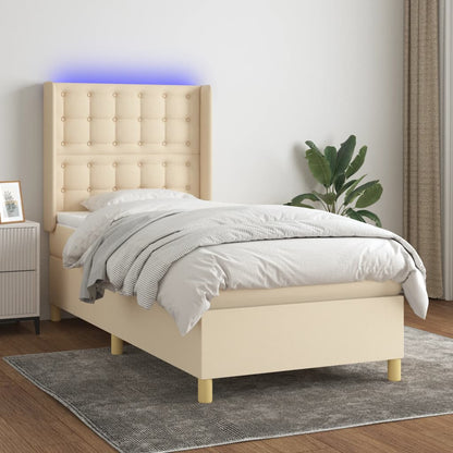 Boxspringbett mit Matratze & LED Creme 90x200 cm Stoff