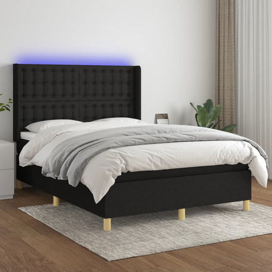 Boxspringbett mit Matratze & LED Schwarz 140x200 cm Stoff