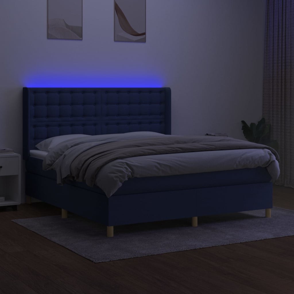 Boxspringbett mit Matratze & LED Blau 160x200 cm Stoff