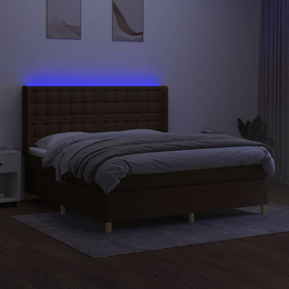 Boxspringbett mit Matratze & LED Dunkelbraun 180x200 cm Stoff