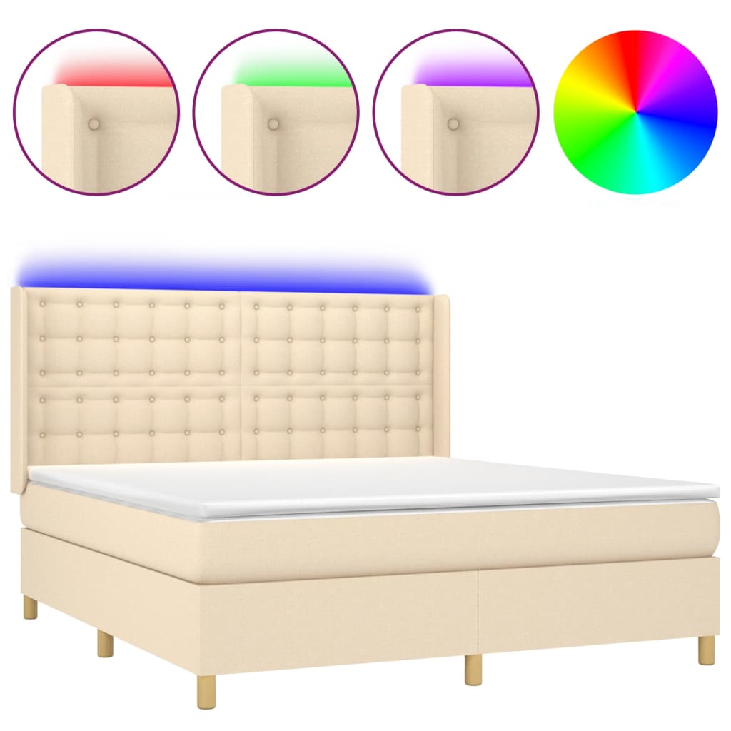 Boxspringbett mit Matratze & LED Creme 180x200 cm Stoff