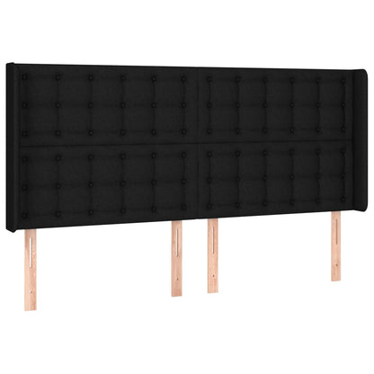 Box spring bed with mattress &amp; LED black 200x200 cm fabric