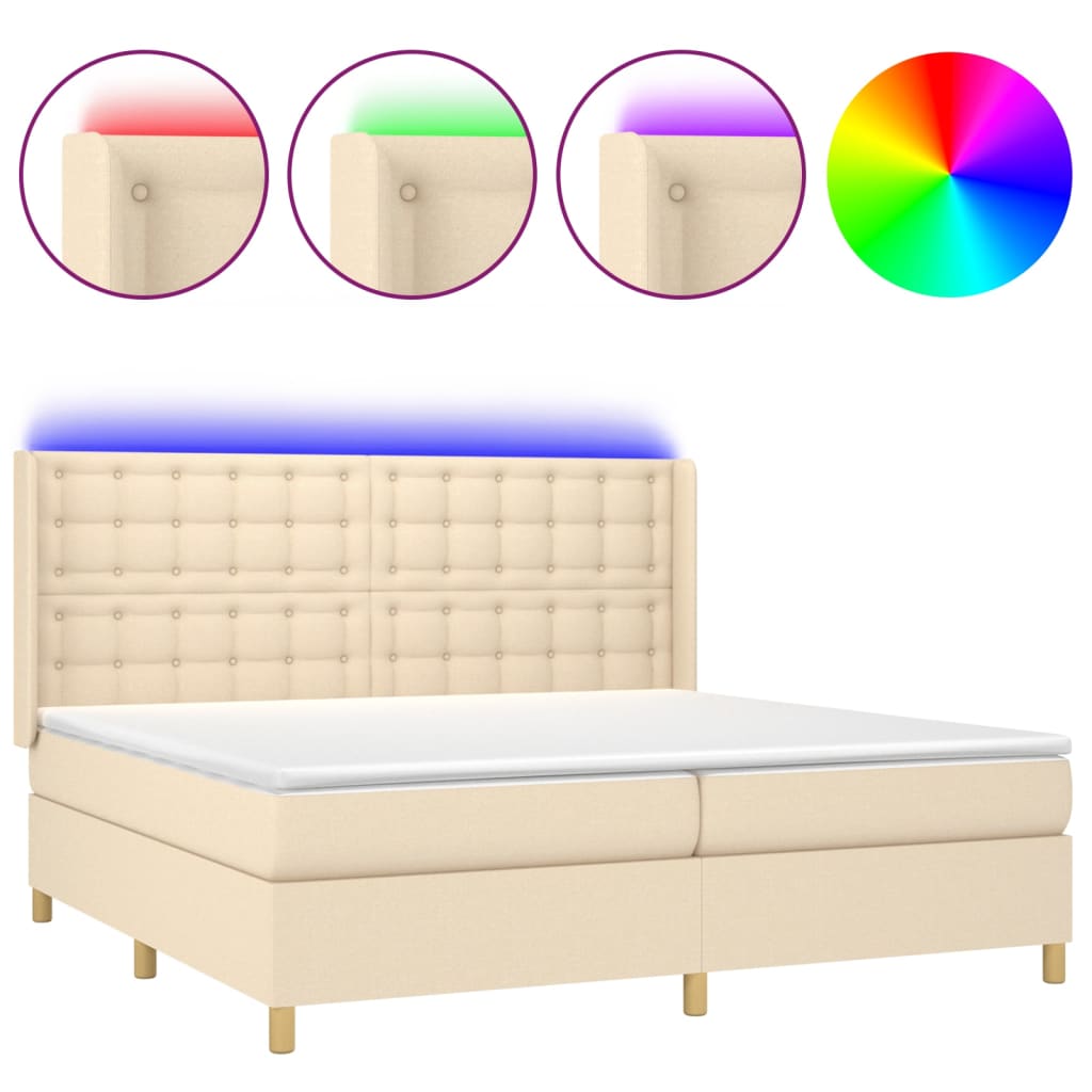 Boxspringbett mit Matratze & LED Creme 200x200 cm Stoff