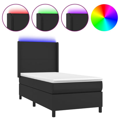 Boxspringbett mit Matratze & LED Schwarz 90x200 cm Kunstleder