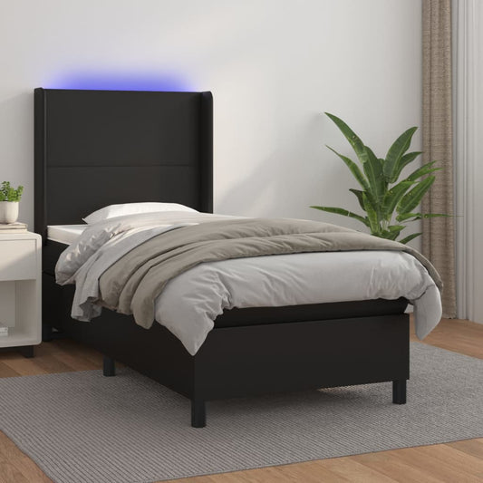 Boxspringbett mit Matratze & LED Schwarz 90x200 cm Kunstleder