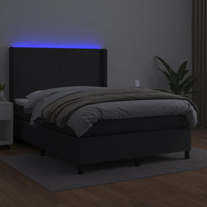 Boxspringbett mit Matratze & LED Schwarz 140x200 cm Kunstleder