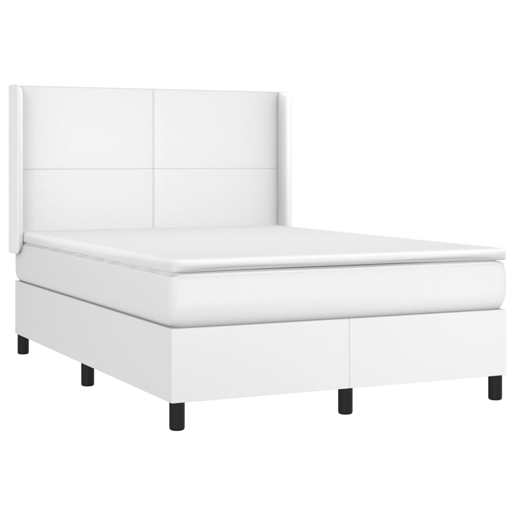 Box spring bed with mattress &amp; LED white 140x200 cm artificial leather