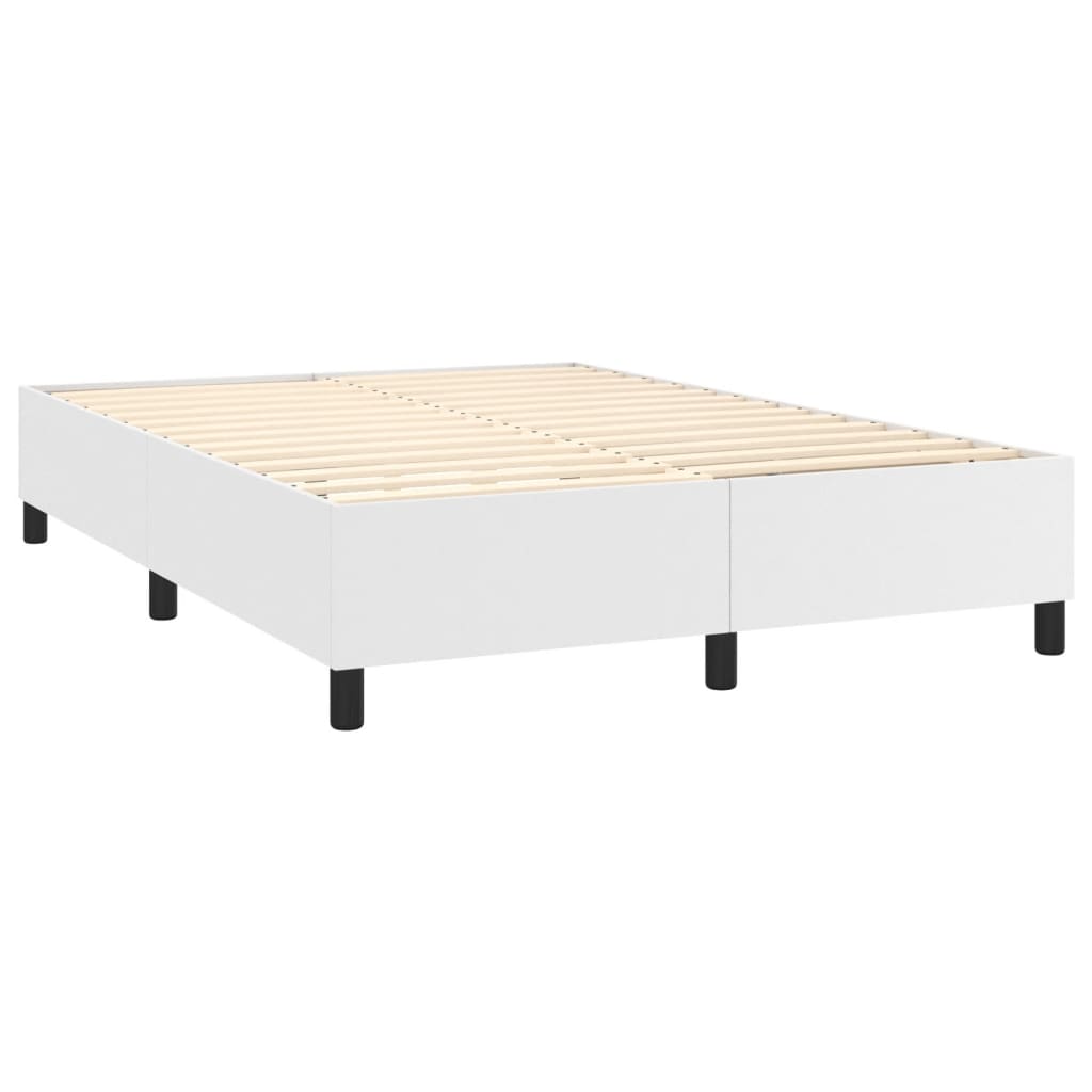 Box spring bed with mattress &amp; LED white 140x200 cm artificial leather