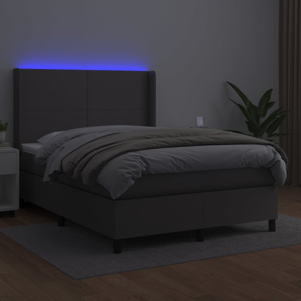 Boxspringbett mit Matratze & LED Grau 140x200 cm Kunstleder