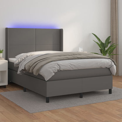 Boxspringbett mit Matratze & LED Grau 140x200 cm Kunstleder