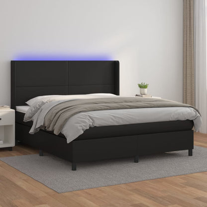 Boxspringbett mit Matratze & LED Schwarz 160x200 cm Kunstleder