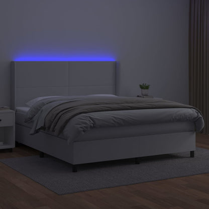 Box spring bed with mattress &amp; LED white 160x200 cm artificial leather