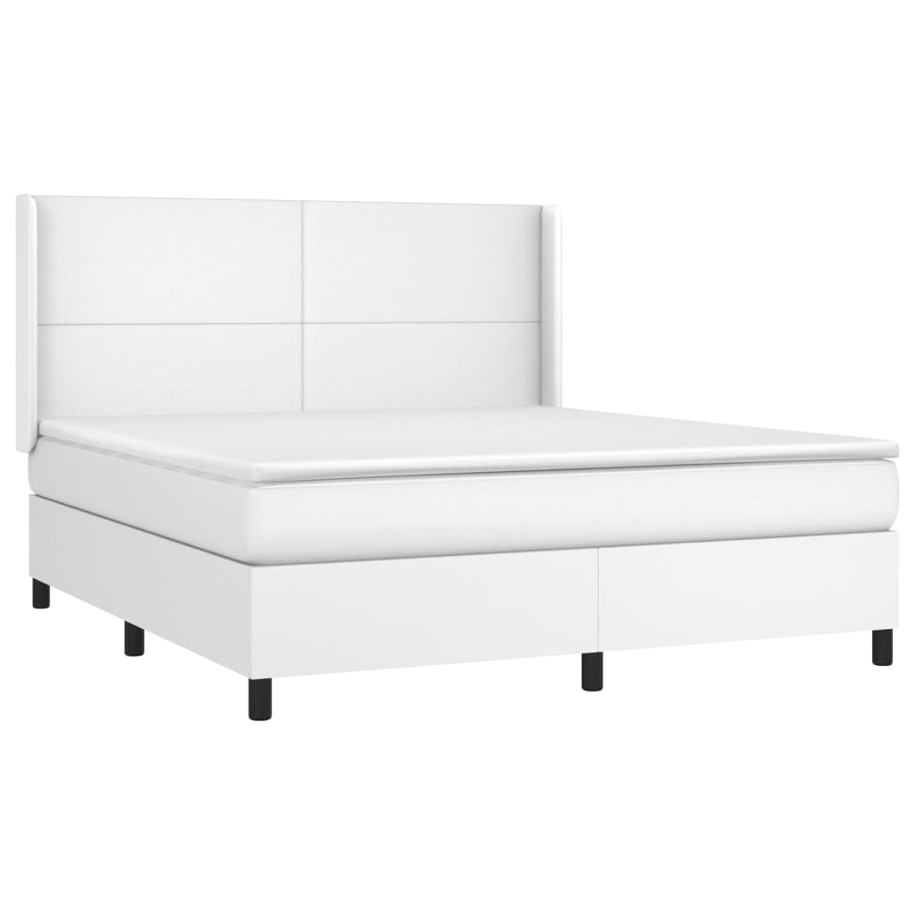 Box spring bed with mattress &amp; LED white 160x200 cm artificial leather