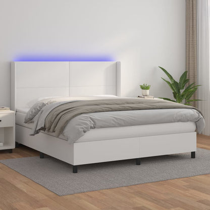 Box spring bed with mattress &amp; LED white 160x200 cm artificial leather