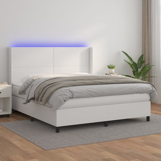 Box spring bed with mattress &amp; LED white 160x200 cm artificial leather