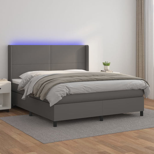 Box spring krevet s madracem i LED siva 160x200 cm umjetna koža