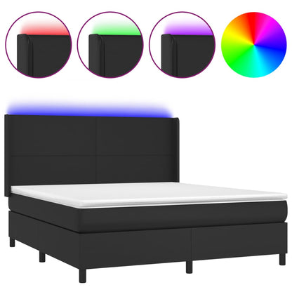 Boxspringbett mit Matratze & LED Schwarz 180x200 cm Kunstleder