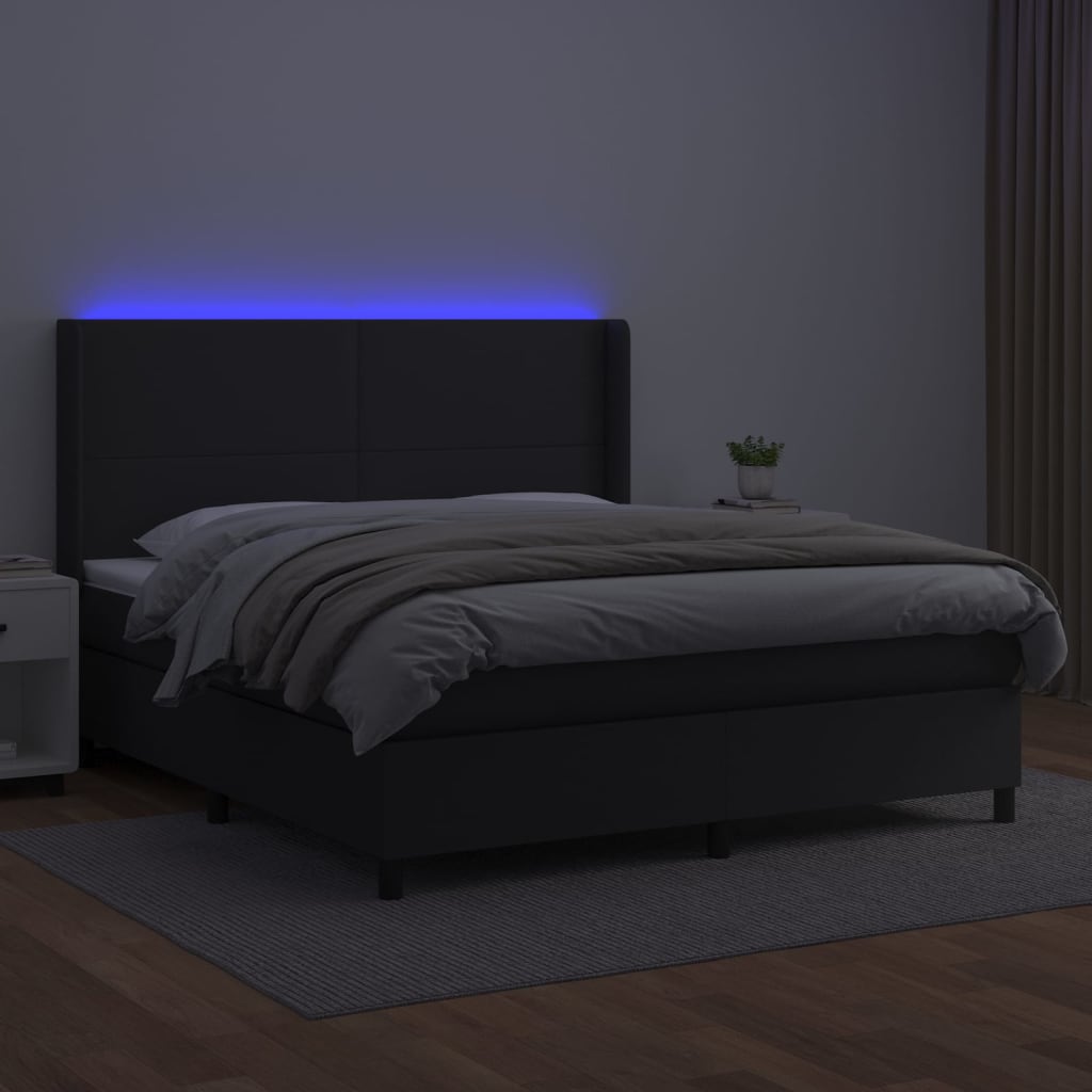 Boxspringbett mit Matratze & LED Schwarz 180x200 cm Kunstleder