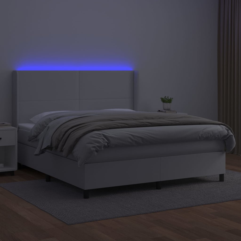 Boxspringbett mit Matratze & LED Weiß 180x200 cm Kunstleder