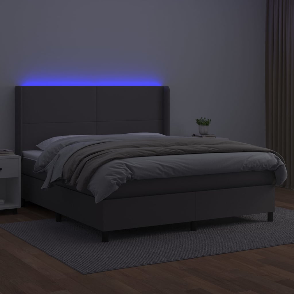 Boxspringbett mit Matratze & LED Grau 180x200 cm Kunstleder