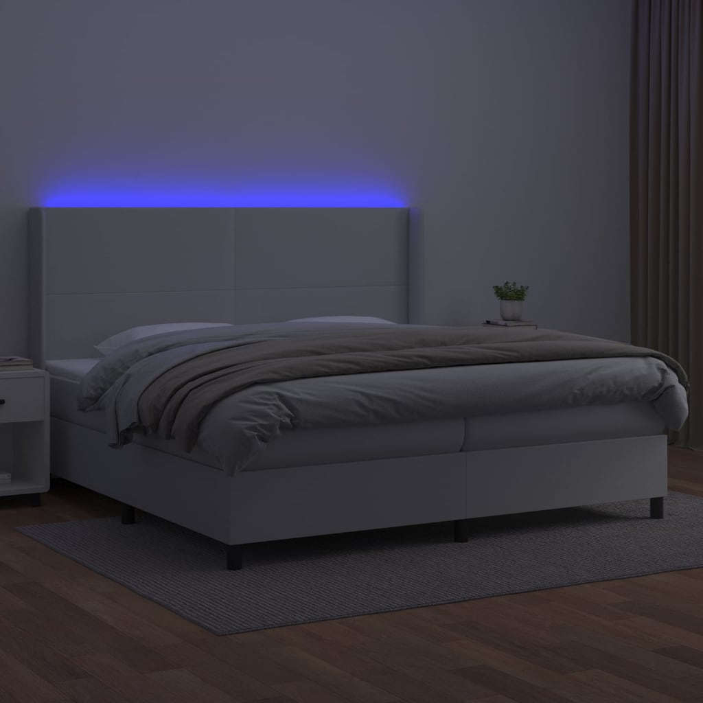 Boxspringbett mit Matratze & LED Weiß 200x200 cm Kunstleder