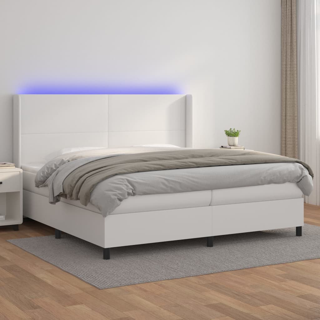 Boxspringbett mit Matratze & LED Weiß 200x200 cm Kunstleder