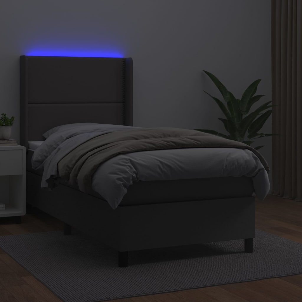 Boxspringbett mit Matratze & LED Grau 90x200 cm Kunstleder